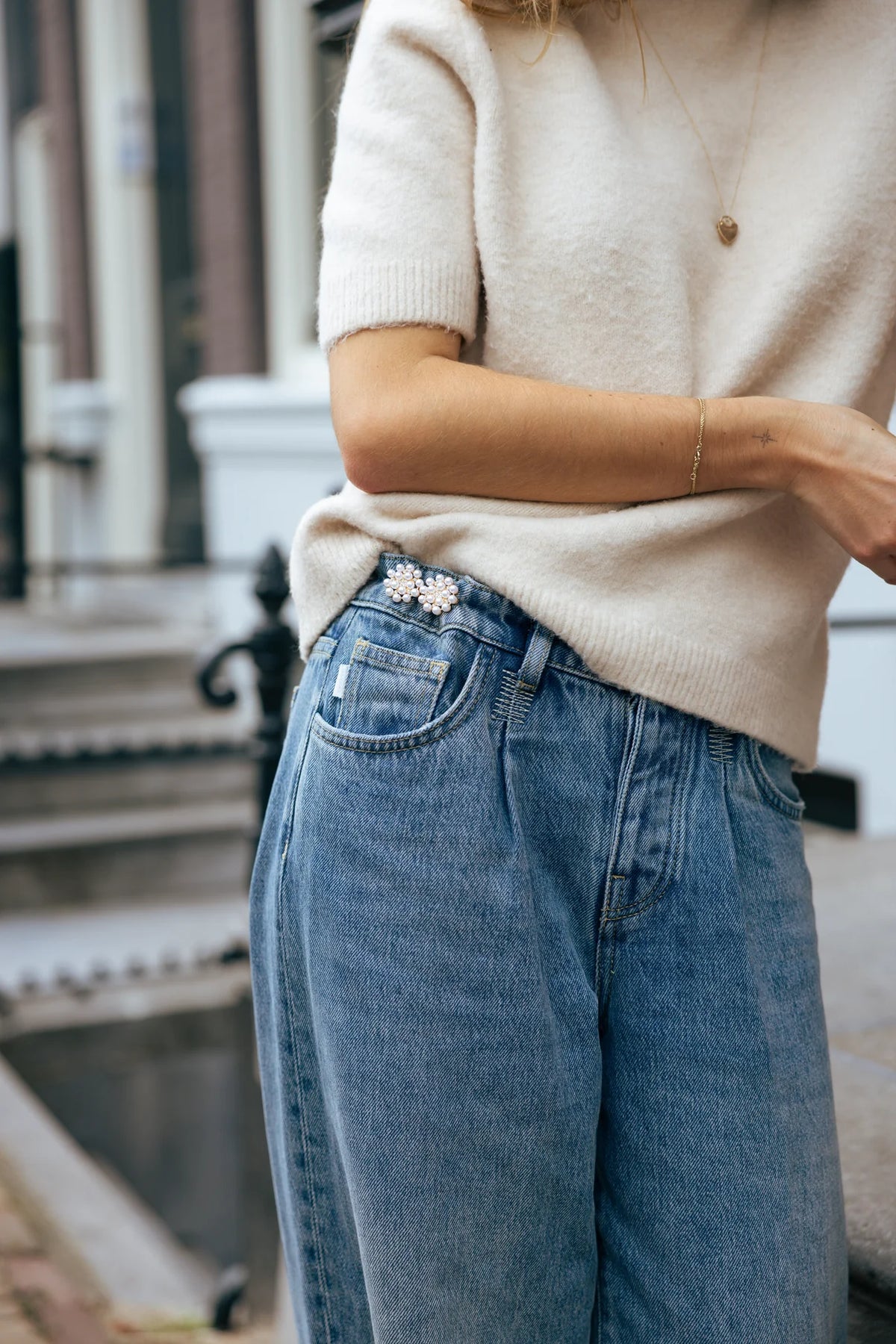 Pearl Flower - Stilvoller Jeans Pin