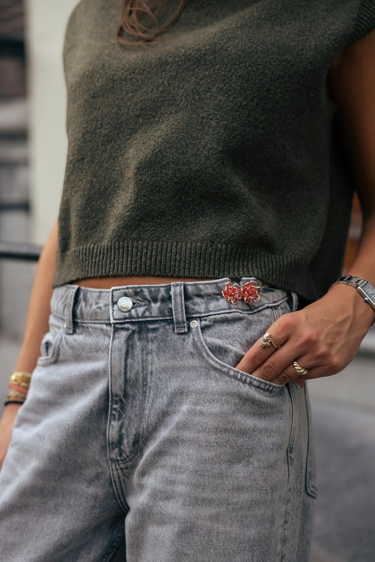 Crystal Flower Pink - Stilvoller Jeans Pin