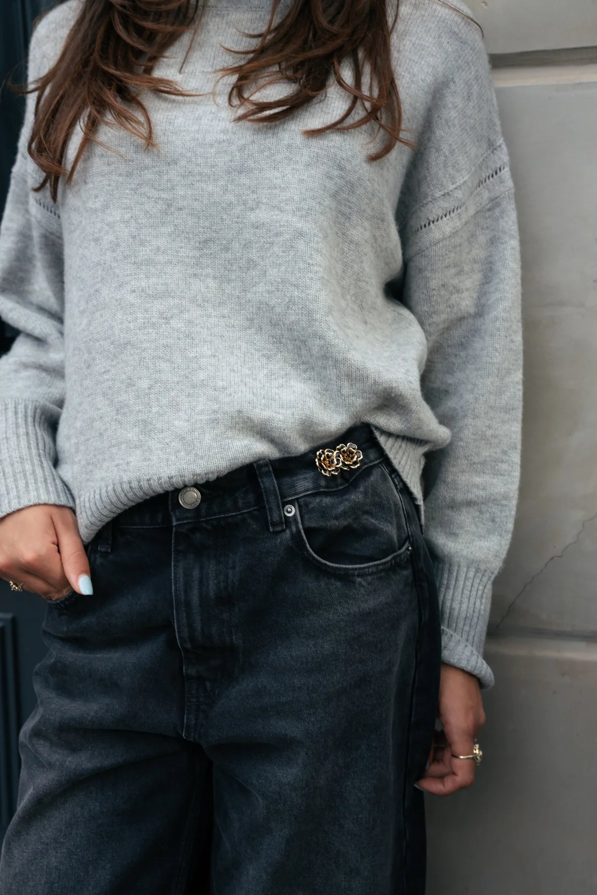 Crystal Flower Black - Stilvoller Jeans Pin